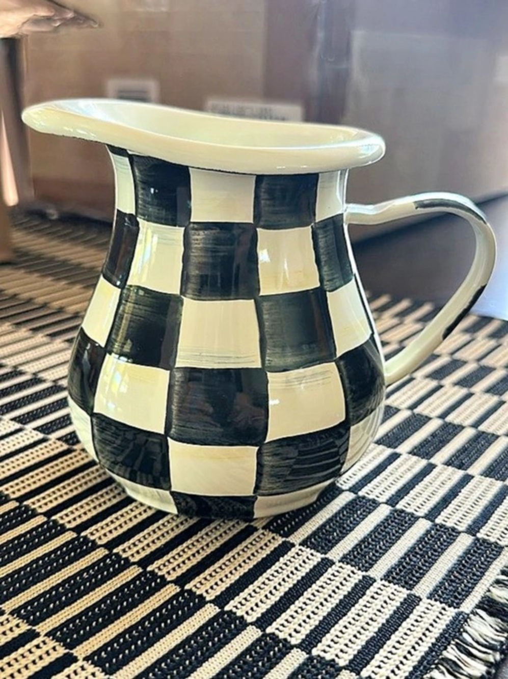 Mackenzie-Childs Courtly Check Pitcher Checkered Pitcher Black & Cream Like New